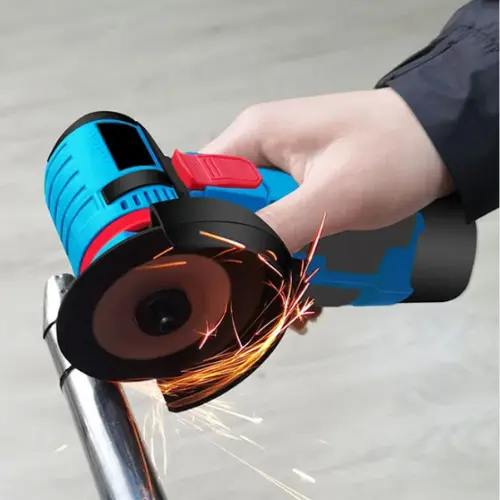 Power Angle Grinder grinding a metal rod, sparks